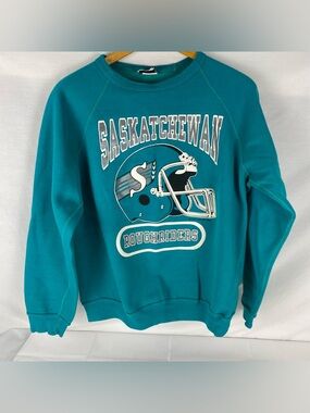 VTG Saskatchewan Roughriders Crewneck Sweatshirt 90s CFL Made in Canada Teal M